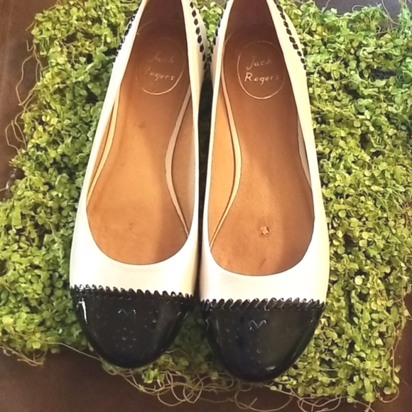 JACK ROGERS Neimans Black Patent Leather TOE BONE Upper Ballet FLATS Shoes 9 Euc - Picture 8 of 12
